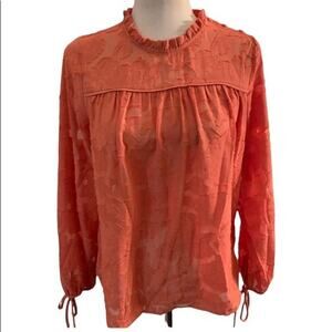 SIMPLY styled. Orange top blouse. short Ruffle neck. . Size Small